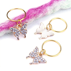 Бабочка Бусины из дредов из сплава со стразами, плетение подвески для волос украшения зажимы, бабочка, 15x12x2 мм