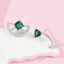 Серебро S925 серьги-гвоздики из стерлингового серебра с кубическим цирконием, полукруглый, слева и справа, серебряные, 9x12.5 мм