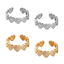 Platinum & Light Gold 4 шт. 2 цвета латуни, стразы, регулируемые открытые манжеты для женщин, сердце, платина и светлое золото, 5.5 мм, 2 шт / цвет