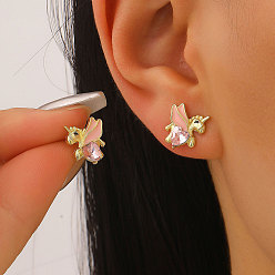 Light Gold Латунь серьги, со стразами, эмалью и булавками из нержавеющей стали., крылатый конь, золотой свет, 304 мм