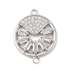 Платина Латунные подвески из прозрачного кубического циркония, без кадмия, без никеля и без свинца, плоские круглые ссылки, платина, 19x15x3 мм, отверстие : 1.2 мм