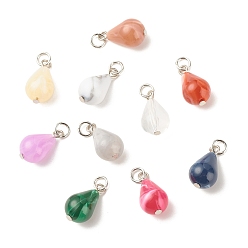 Platinum Imitation Gemstone Acrylic Pendants, with Golden Tone Iron Findings, Teardrop, Platinum, 19.5~20x10.5~11mm, Hole: 4mm