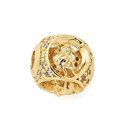 Дева Латунные микро проложить кубического циркония бусы, двенадцать созвездий, реальный 18 k позолоченный, Дева, 9x9x10 мм, отверстие : 2.7 мм