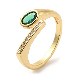 Настоящее золото 18K Обшивка стойки латунные регулируемые кольца, овальное женское кольцо с цирконием, без свинца и без кадмия, реальный 18 k позолоченный, размер США 7 1/4 (17.5 мм), 2 мм