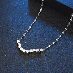 Нержавеющая Сталь Цвет 304 Ожерелье из нержавеющей стали с геометрическим квадратным кулоном из бусин и цепочкой для женщин, не тускнеет, цвет нержавеющей стали, 18.50 дюйм (47 см)