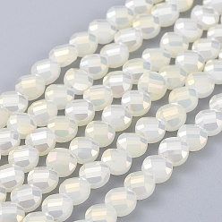 Light Yellow Electroplate Glass Beads Strands, Faceted, Flat Round, Full Rainbow Plated, Light Yellow, 6x4mm, Hole: 1.2mm, about 100pcs/Strand, 23.23 inch(59cm)