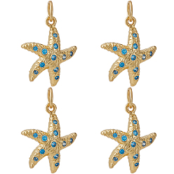 Настоящее золото 18K 5 Подвески из латуни с микро-паве класса AAA с кубическим цирконием, морская звезда / морские звезды, без свинца, без никеля и без кадмия, реальный 18 k позолоченный, 17x14x3 мм, отверстие : 3 мм