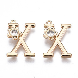 Letter X Латунные подвески, со стразами, без кадмия, без никеля и без свинца, алфавит, золотые, letter.x, 18x12x2.5 мм, отверстие : 1 мм