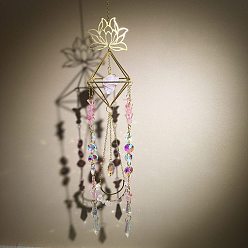 Розовый Кварц Металлические подвесные украшения в виде лотоса, Натуральная крошка из розового кварца и стеклянный конус с кисточкой для ловли солнца для домашнего сада, наружного украшения, 500 мм