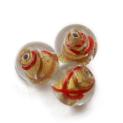 Red Czech Glass Beads, with Gold Foil, Round, Red, 12mm
