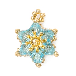 Небесно-голубой Стеклянные подвески, звезда очарование, с бисером и сплавом, граненые, голубой, 22x17.5x8.5 мм, отверстие : 2 мм