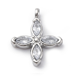 Прозрачный 304 подвески из нержавеющей стали, с кубического циркония, цветок, прозрачные, 16x13.5x3 мм, отверстие : 1.8 мм