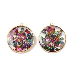 Разноцветный 304 подвески из нержавеющей стали, плоский круг с эпоксидной смолой и стеклом, вакуумное покрытие pvd, реальный 18 k позолоченный, красочный, 22x20x5~5.5 мм, отверстие : 1.6 мм