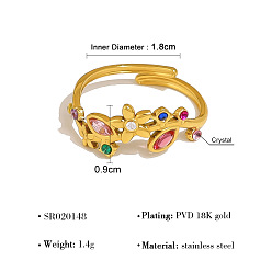Разноцветный 304 Кольца-манжеты из нержавеющей стали с паве из кубического циркония, лист, реальный 18 k позолоченный, красочный, 18x9 мм, внутренний диаметр: 18 мм