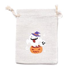 Ghost Хеллоуин мешочки для хранения хлопчатобумажной ткани, прямоугольные сумки на шнурке, для подарочных пакетов с конфетами, призрак, 13.8x10x0.1 см