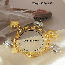 Платиновый & Золотой Латунь шарм браслеты, браслеты-цепочки для женщин, сердце, платиной и золотом, 7-7/8 дюйм (20 см)