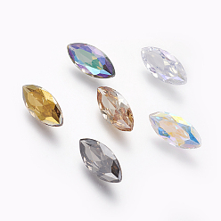 Mixed Color Electroplated Cubic Zirconia Pointed Back Cabochons, Horse Eye, Faceted, Mixed Color, 15x7x4.2mm