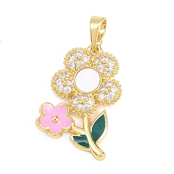 Настоящее золото 18K Латунный кулон с микропаве из циркония, с эмалью и ракушкой, , долговечный, стойки покрытие, без свинца и без кадмия, реальный 18 k позолоченный, 23.5x15.5x3.5 мм, отверстие : 5.5x3 мм