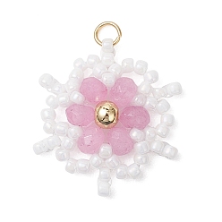 Фламинго Подвески в виде граненых цветов из натурального малазийского нефрита, окрашенного медной проволокой., подвески из бисера со стеклянными бусинами, золотые, фламинго, 22x20x5 мм, Перейти кольцо: 3.7x0.5 мм, Внутренний диаметр: 2.7 мм.