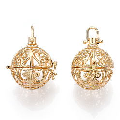 Light Gold Rack Plating Brass Cage Pendants, For Chime Ball Pendant Necklaces Making, Hollow Round, Light Gold, 33x30x25mm, Hole: 5mm, inner measure: 20mm