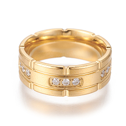 Golden 304 Stainless Steel Finger Rings, with Cubic Zirconia, Wide Band Rings, Golden, Size 7~10, 17~20mm