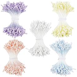 Mixed Color 5 Bundles 5 Colors Gypsum with Cotton Cord Artificial Flower Core, Mixed Color, 57x2mm, 400pcs/bundle, 1 bundle/color