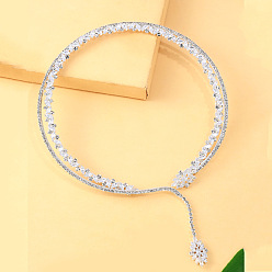 Argent Colliers ras du cou en laiton pavé de zirconiums cubiques transparents et de strass en cristal en forme de fleur pour femmes, argenterie, 19.09 pouce (48.5 cm)