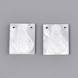 Морская Ракушка Подвески из натурального белого жемчуга, прямоугольник с резной клеопатрой, цвет морской раковины, 15x12x2.5 мм, отверстие : 0.8 мм