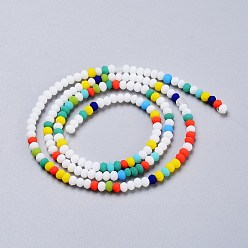 Colorful Faceted Glass Beads Strands, Frosted, Rondelle, Colorful, 2.5~3.2x1.8~2.6mm, Hole: 0.8mm, about 185~186pcs/Strand, 15.55~15.75 inch(39.5~40cm)