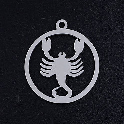 Scorpio Tarnish Resistant 201 Stainless Steel Pendants, Constellation, Stainless Steel Color, Scorpio, 20.5x18x1mm, Hole: 1.5mm