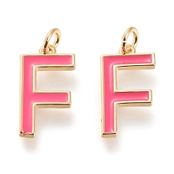 Letter F Латунь эмаль подвески, с целью перехода в кольце, долговечный, реальный 18 k позолоченный, буква f, ярко-розовый, буква f, F: 18x9.5x1.8 мм, прыжковые кольца: внутренний диаметр: 3 мм
