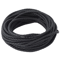 Black 10M Round Imitation Leather Braided Cord, for Pillow Decor, Black, 3mm, about 10.94 Yards(10m)/Set