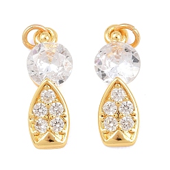 Настоящее золото 18K Латунные микро проложить кубического циркония подвески, круглые и листовидные подвески, без свинца и без кадмия, стойки покрытие, долговечный, реальный 18 k позолоченный, 18x6.5x5 мм, Перейти кольцо: 4x0.8 мм, внутренний диаметр: 2.5 мм