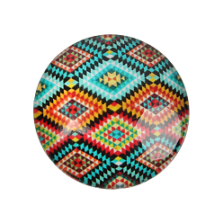 Colorful Geometric Flower Printed Glass Cabochons, Half Round/Dome, Colorful, 18x5mm
