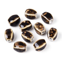 Кокосово-Коричневый Фарфоровые бусины ручной работы, фантазии античного стекла фарфора, овальные, кокосового коричневый, 12~14x9~10.5x9~11 мм, отверстие : 2.5 мм