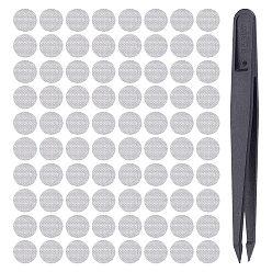 Серебро 80 шт. нейлоновая пылезащитная сетка, плоско-круглые, с 1 пинцетом из поликарбонатного пластика с антистатическим покрытием, серебряные, 3.5x0.3 мм