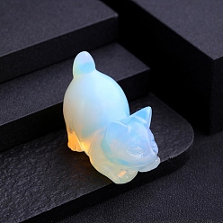 Опал Резная статуя кошки из опалита, украшение для рабочего стола по фэн-шуй для домашнего офиса, 38x22 мм