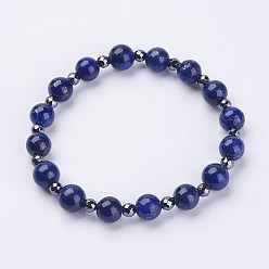 Lapislazuli Natürliche Lapislazuli (gefärbte) Stretch-Armbänder, Mit facettierten nichtmagnetischen synthetischen Hämatitperlen, 2-1/4 Zoll (57 mm)