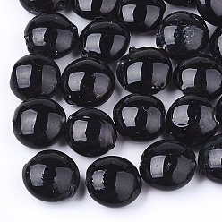 Черный Ручная серебряная фольга стеклянные бусины Lampwork, плоско-круглые, чёрные, 12~13.5x11.5~13.5x7.5~8.5 мм, отверстие : 1~2 мм