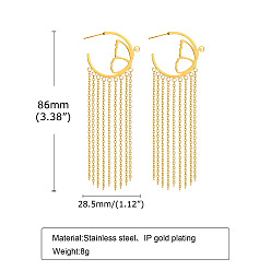 Butterfly Golden 304 Stainless Steel Stud Earrings, Half Hoop Earrings, Chains Tassel Earrings, Butterfly, 860x285mm