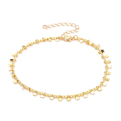 Golden Brass Anklets, with Curb Chains and Lobster Claw Clasps, Star, Golden, 9-1/4 inch(23.5cm)