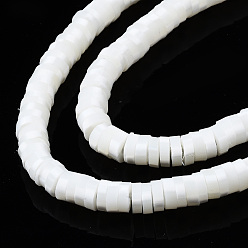 Floral White Handmade Polymer Clay Beads Strands, for DIY Jewelry Crafts Supplies, Heishi Beads, Disc/Flat Round, Floral White, 6x0.5~1mm, Hole: 1.8mm, about 320~447pcs/strand, 15.75 inch~16.14 inch(40~41cm)
