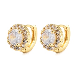 Настоящее золото 18K Плоские круглые серьги-кольца из латуни с покрытием стойки, с четким кубического циркония, без кадмия и без свинца, долговечный, реальный 18 k позолоченный, 9x11x8 мм