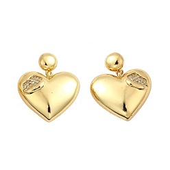 Настоящее золото 18K Серьги-подвески из латуни с микропаве, прозрачные кубические цирконии, долговечный, без кадмия и без свинца, сердце, реальный 18 k позолоченный, 26x22 мм