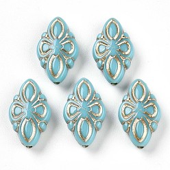 Бирюза Покрытие акриловыми шариками, золотой металл обвитыми, ромб, бирюзовые, 16x9.5x4.5 мм, отверстие : 1 мм, Около 1350 шт / 500 г