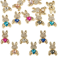 (52) Непрозрачная лаванда 10шт. подвески из сплава с УФ-покрытием, кролик, со стеклом и горный хрусталь, граненые, разноцветные, 21x13x4 мм, отверстие : 3x0.5 мм