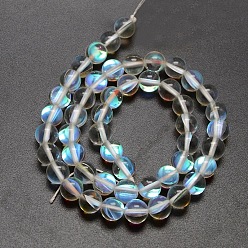 White Synthetic Moonstone Beads Strands, Dyed, Holographic Beads, Half AB Color Plated, Round, White, 6mm, Hole: 1mm, about 64pcs/strand, 15 inch