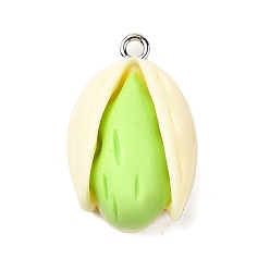 Зеленый газон Непрозрачные подвески смолы, фисташковый, с железной платиной петлей, зеленый газон, 24.5x15.5x11 мм, отверстие : 2 мм