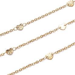 Золотой 304 кабельные цепи с сердечником из нержавеющей стали, пайки, , с катушкой, ионное покрытие (ip), золотые, ссылка: 2.5x2x0.5 mm, Сердце: 6x6x0.5 mm, около 16.4 футов (5 м) / рулон