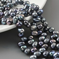 Black Dyed Natural Cultured Freshwater Pearl Beads Strands, Top Drilled, Rice, Black, 6~7mm, Hole: 0.6mm, about 35pcs/strand, 7.09 inch(18cm)